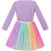 Sunny Fashion Girls Dress Christmas Santa Hat Long Sleeve Party Dress Size 6-12(Purple Rainbow Long)