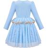 Sunny Fashion Girls Dress Christmas Santa Hat Long Sleeve Party Dress Size 6-12(Sky Blue)