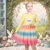 Sunny Fashion Girls Dress Christmas Santa Hat Long Sleeve Party Dress Size 6-12(Yello Bunny)