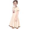 Sunny Fashion Girls Dress Colorful Striped Knitted Cotton Stretch School(Beige Cup Cake)