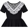 Sunny Fashion Girls Dress Colorful Striped Knitted Cotton Stretch School(Black)