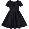 Sunny Fashion Girls Dress Colorful Striped Knitted Cotton Stretch School(Black)