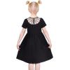 Sunny Fashion Girls Dress Colorful Striped Knitted Cotton Stretch School(Black Fishnet Collar)