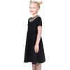 Sunny Fashion Girls Dress Colorful Striped Knitted Cotton Stretch School(Black Fishnet Collar)