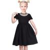 Sunny Fashion Girls Dress Colorful Striped Knitted Cotton Stretch School(Black Fishnet Collar)