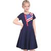 Sunny Fashion Girls Dress Colorful Striped Knitted Cotton Stretch School(Blue American Flag)