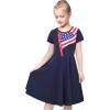 Sunny Fashion Girls Dress Colorful Striped Knitted Cotton Stretch School(Blue American Flag)