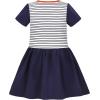 Sunny Fashion Girls Dress Colorful Striped Knitted Cotton Stretch School(Blue Crabs)