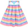 Sunny Fashion Girls Dress Colorful Striped Knitted Cotton Stretch School(Blue Rainbow)