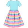 Sunny Fashion Girls Dress Colorful Striped Knitted Cotton Stretch School(Blue Rainbow)
