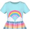 Sunny Fashion Girls Dress Colorful Striped Knitted Cotton Stretch School(Blue Rainbow)