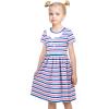 Sunny Fashion Girls Dress Colorful Striped Knitted Cotton Stretch School(Blue Striped)