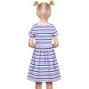 Sunny Fashion Girls Dress Colorful Striped Knitted Cotton Stretch School(Blue Striped)
