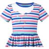 Sunny Fashion Girls Dress Colorful Striped Knitted Cotton Stretch School(Blue Striped)