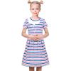 Sunny Fashion Girls Dress Colorful Striped Knitted Cotton Stretch School(Blue Striped)
