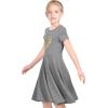 Sunny Fashion Girls Dress Colorful Striped Knitted Cotton Stretch School(Gray Gold Heart)