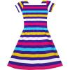 Sunny Fashion Girls Dress Colorful Striped Knitted Cotton Stretch School(Multi-color)