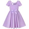 Sunny Fashion Girls Dress Colorful Striped Knitted Cotton Stretch School(Purple)