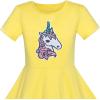 Sunny Fashion Girls Dress Colorful Striped Knitted Cotton Stretch School(Yellow Unicorn)