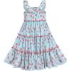 Sunny Fashion Girls Dress Cotton Flower Square Collar A Line Ruffle Flare(Blue Flower)