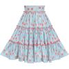 Sunny Fashion Girls Dress Cotton Flower Square Collar A Line Ruffle Flare(Blue Flower)