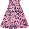 Sunny Fashion Girls Dress Cotton Flower Square Collar A Line Ruffle Flare(Pink 2)