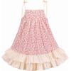 Sunny Fashion Girls Dress Cotton Flower Square Collar A Line Ruffle Flare(Pink Beige Flower)