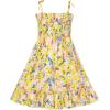 Sunny Fashion Girls Dress Cotton Flower Square Collar A Line Ruffle Flare(Yellow Blue Flower)