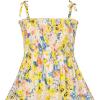 Sunny Fashion Girls Dress Cotton Flower Square Collar A Line Ruffle Flare(Yellow Blue Flower)