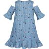Sunny Fashion Girls Dress Denim Short Sleeve School Uniform Size 5-12(Blue Striped)