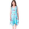Sunny Fashion Girls Dress Flower Print Hanky Hem Princess Size 7-14(American Flag Blue)