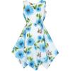 Sunny Fashion Girls Dress Flower Print Hanky Hem Princess Size 7-14(Blue)