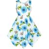 Sunny Fashion Girls Dress Flower Print Hanky Hem Princess Size 7-14(Blue)
