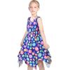 Sunny Fashion Girls Dress Flower Print Hanky Hem Princess Size 7-14(Blue Easter Eggs)