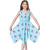 Sunny Fashion Girls Dress Flower Print Hanky Hem Princess Size 7-14(Blue Flag)