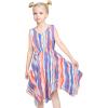 Sunny Fashion Girls Dress Flower Print Hanky Hem Princess Size 7-14(Blue Orange)