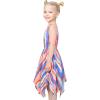 Sunny Fashion Girls Dress Flower Print Hanky Hem Princess Size 7-14(Blue Orange)