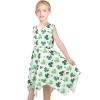 Sunny Fashion Girls Dress Flower Print Hanky Hem Princess Size 7-14(Green Leaf)