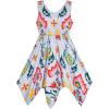 Sunny Fashion Girls Dress Flower Print Hanky Hem Princess Size 7-14(Light Blue)