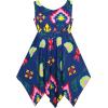 Sunny Fashion Girls Dress Flower Print Hanky Hem Princess Size 7-14(Navy Blue)