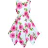 Sunny Fashion Girls Dress Flower Print Hanky Hem Princess Size 7-14(Pink)