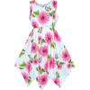 Sunny Fashion Girls Dress Flower Print Hanky Hem Princess Size 7-14(Pink)