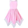 Sunny Fashion Girls Dress Flower Print Hanky Hem Princess Size 7-14(Pink Butterfly)