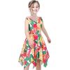 Sunny Fashion Girls Dress Flower Print Hanky Hem Princess Size 7-14(Tropical Leaf)