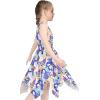 Sunny Fashion Girls Dress Flower Print Hanky Hem Princess Size 7-14(Tropical Purple)