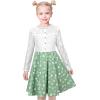 Sunny Fashion Girls Dress Green Floral Lace St Patrick Clover Party Long Sleeve(Pale Green)