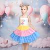 Sunny Fashion Girls Dress Ice Cream Rainbow Striped Suspender Sleeveless(Blue Lollipop)