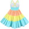 Sunny Fashion Girls Dress Ice Cream Rainbow Striped Suspender Sleeveless(Blue Rainbow)