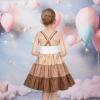 Sunny Fashion Girls Dress Ice Cream Rainbow Striped Suspender Sleeveless(Brown Owl)