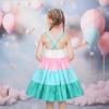 Sunny Fashion Girls Dress Ice Cream Rainbow Striped Suspender Sleeveless(Green Mermaid)